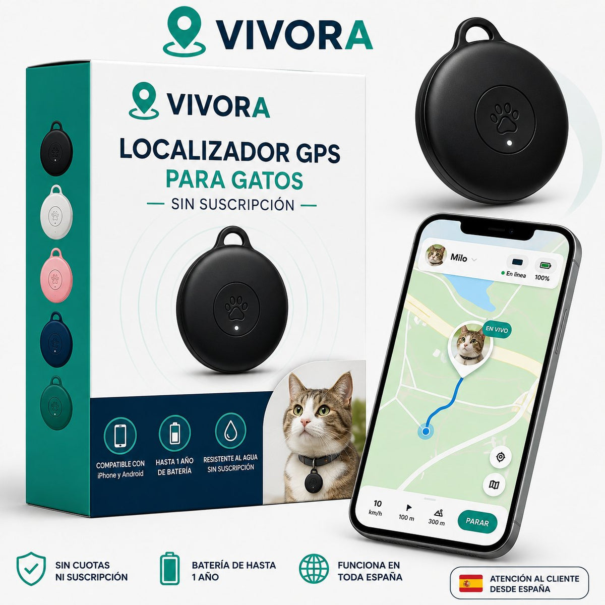 Rastreador GPS para gatos — Sin suscripción