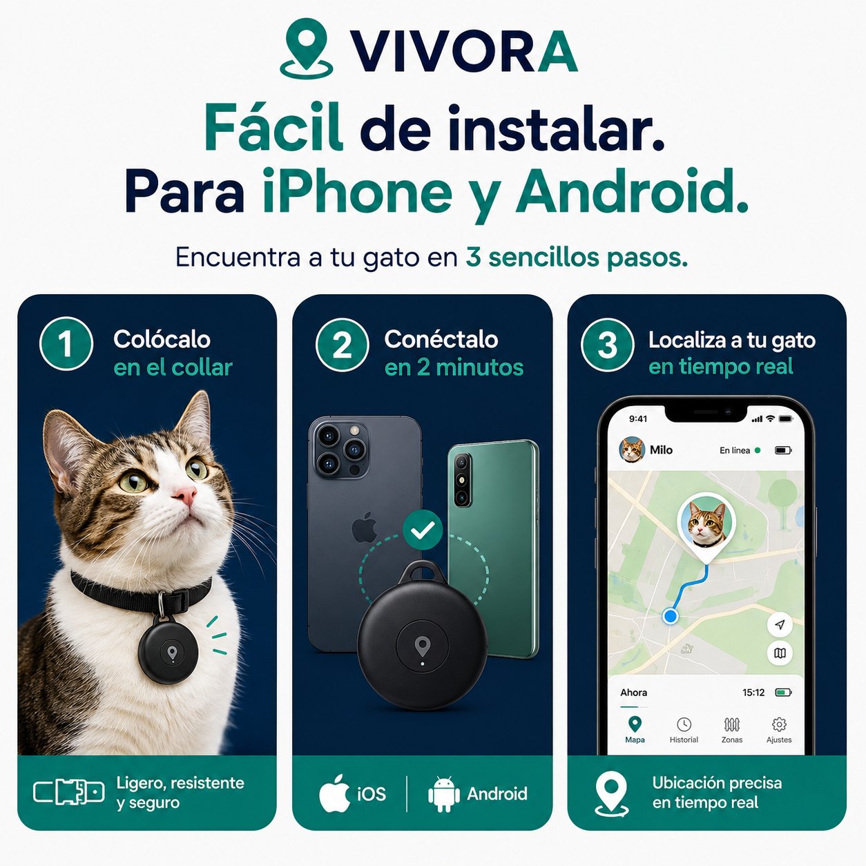 F&aacute;cil de instalar en tres pasos, para iPhone y Android